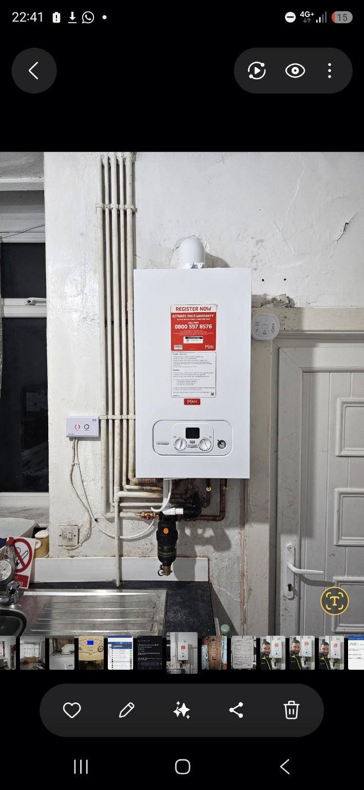 Main Eco Compact boiler installation above kitchen worktop by Luk Gas Ltd